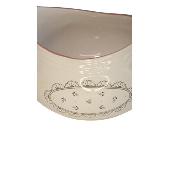 Vintage 1988 Victoriana Gravy Boat Stoneware Pink Flower Pink Rim - Picture 5 of 7